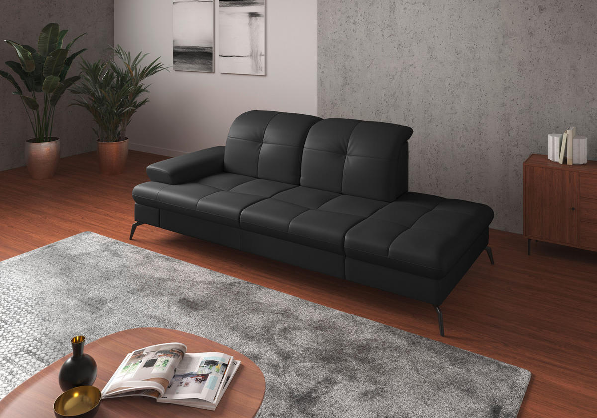 RÉCAMIERE in Echtleder Schwarz  - Schwarz, Konventionell, Leder/Metall (231/90/122cm) - Sit & More