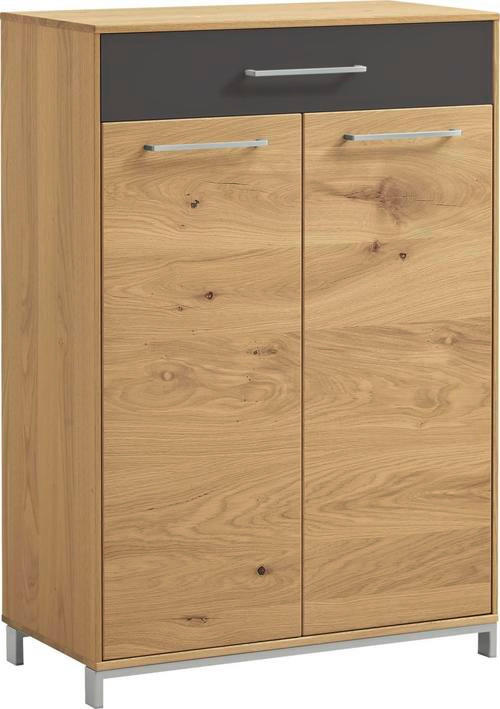 SCHUHSCHRANK Eiche, Balkeneiche furniert, teilmassiv Anthrazit, Eichefarben  - Edelstahlfarben/Eichefarben, Design, Glas/Holz (72/105/37cm)