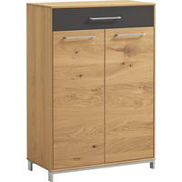 SCHUHSCHRANK Eiche, Balkeneiche furniert, teilmassiv Anthrazit, Eichefarben  - Edelstahlfarben/Eichefarben, Design, Glas/Holz (72/105/37cm)