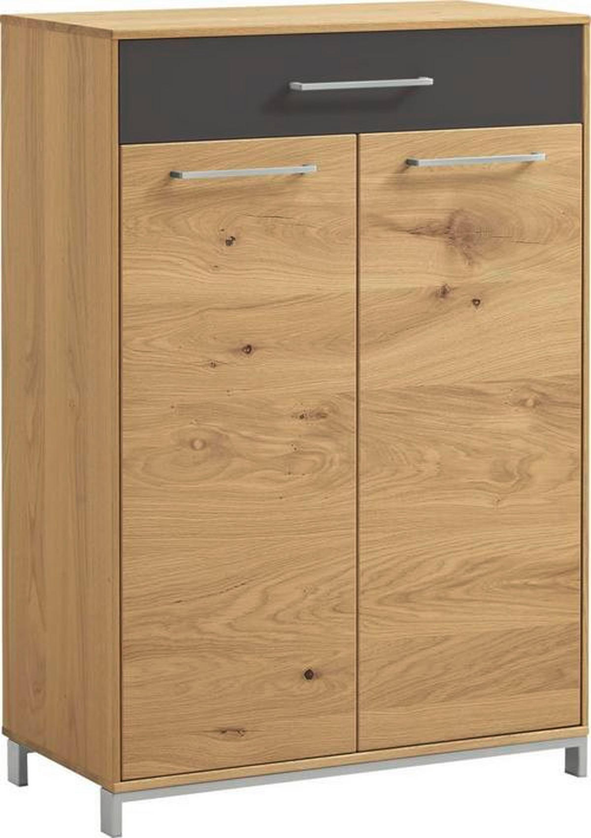SCHUHSCHRANK Eiche, Balkeneiche furniert, teilmassiv Anthrazit, Eichefarben  - Edelstahlfarben/Eichefarben, Design, Glas/Holz (72/105/37cm)