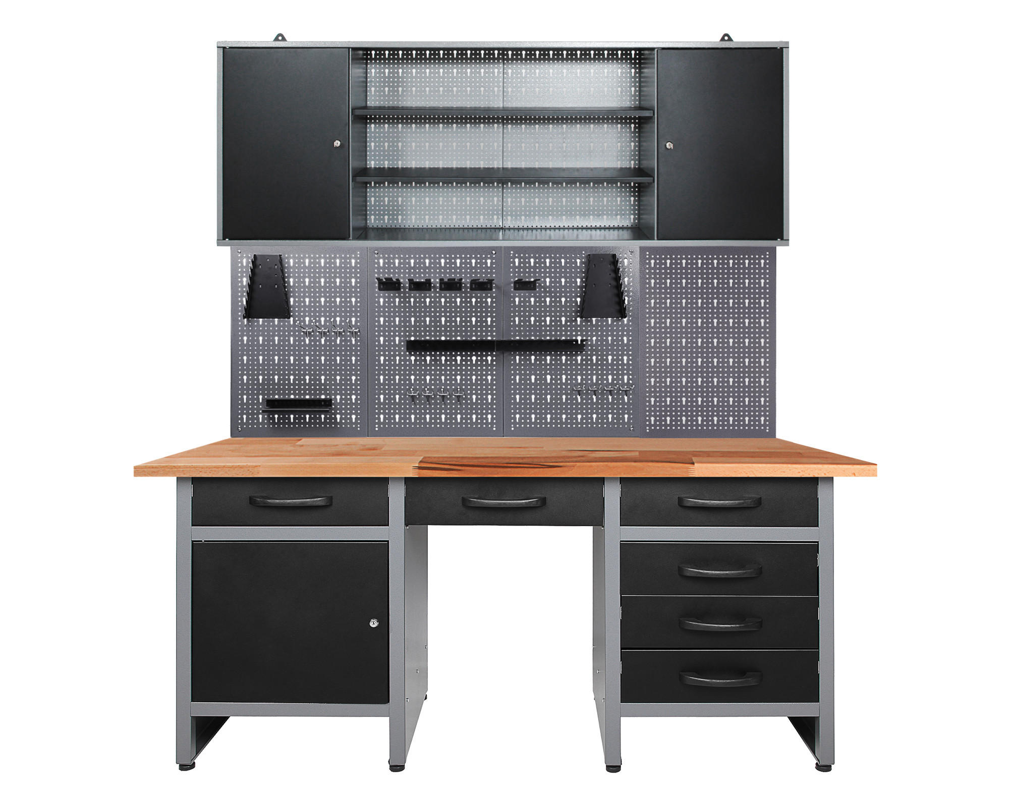 Werkbank-set Harry Aus Stahl Anthrazit, Grau B: 160 Cm