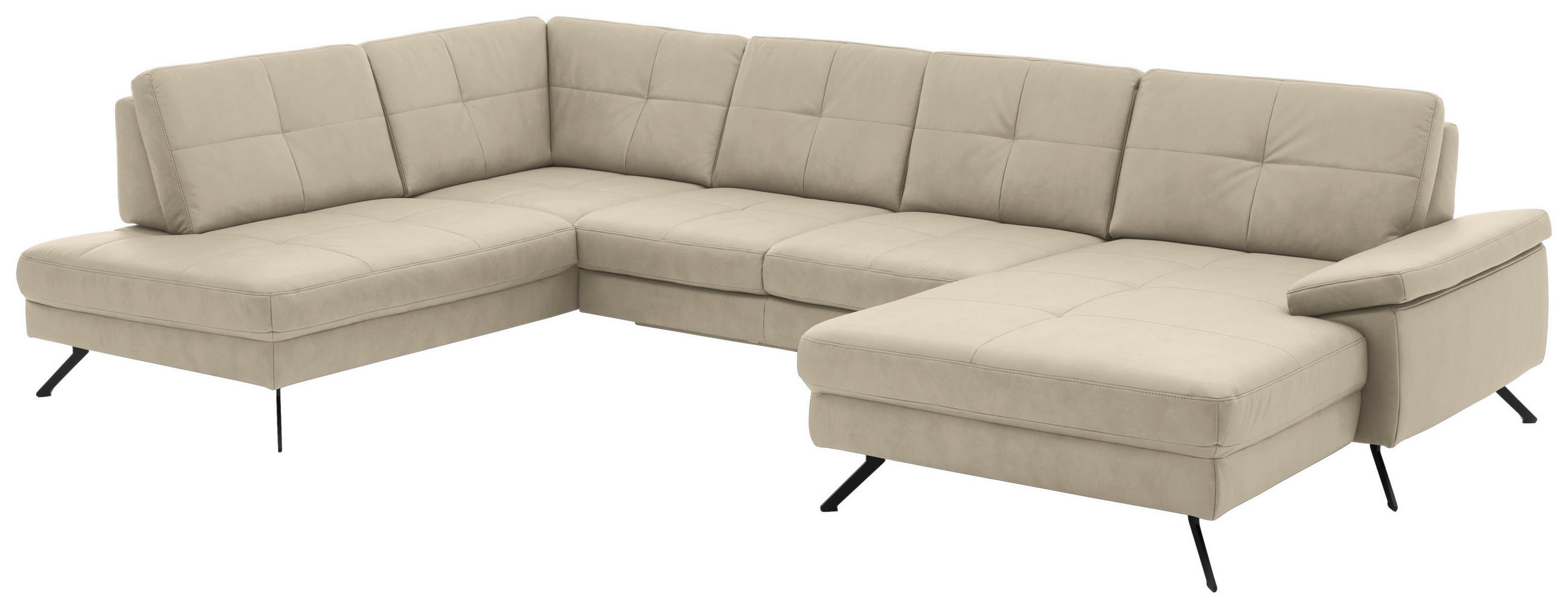 WOHNLANDSCHAFT in Lederlook, Mikrofaser Beige  - Beige/Schwarz, Design, Textil/Metall (220/345/179cm) - Beldomo System