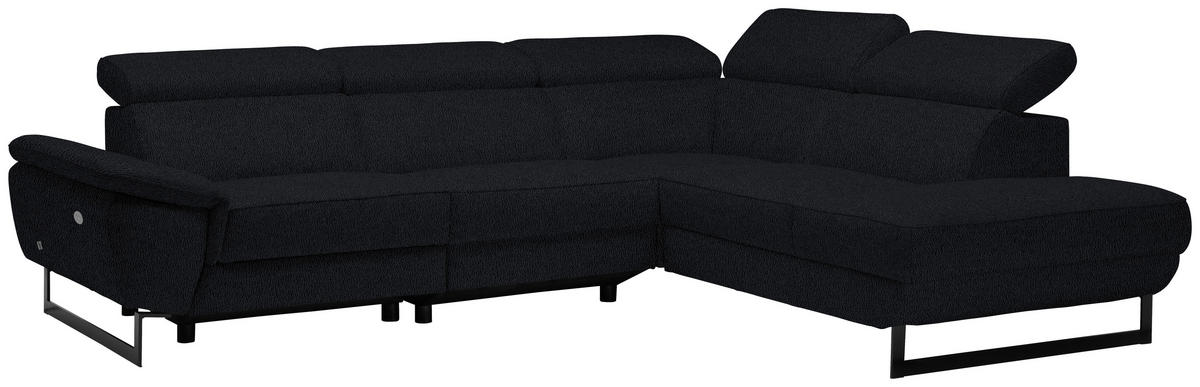 ECKSOFA in Echtleder Schwarz  - Schwarz, Design, Leder/Metall (281/225cm) - Celina Home