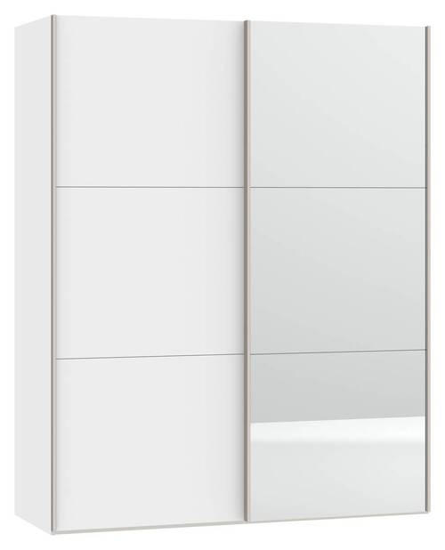 SCHWEBETÜRENSCHRANK 152/195/65 cm 2-türig Weiß  - Edelstahlfarben/Weiß, Design, Glas/Holzwerkstoff (152/195/65cm) - Boxxx