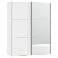SCHWEBETÜRENSCHRANK 152/195/65 cm 2-türig Weiß  - Edelstahlfarben/Weiß, Design, Glas/Holzwerkstoff (152/195/65cm) - Boxxx