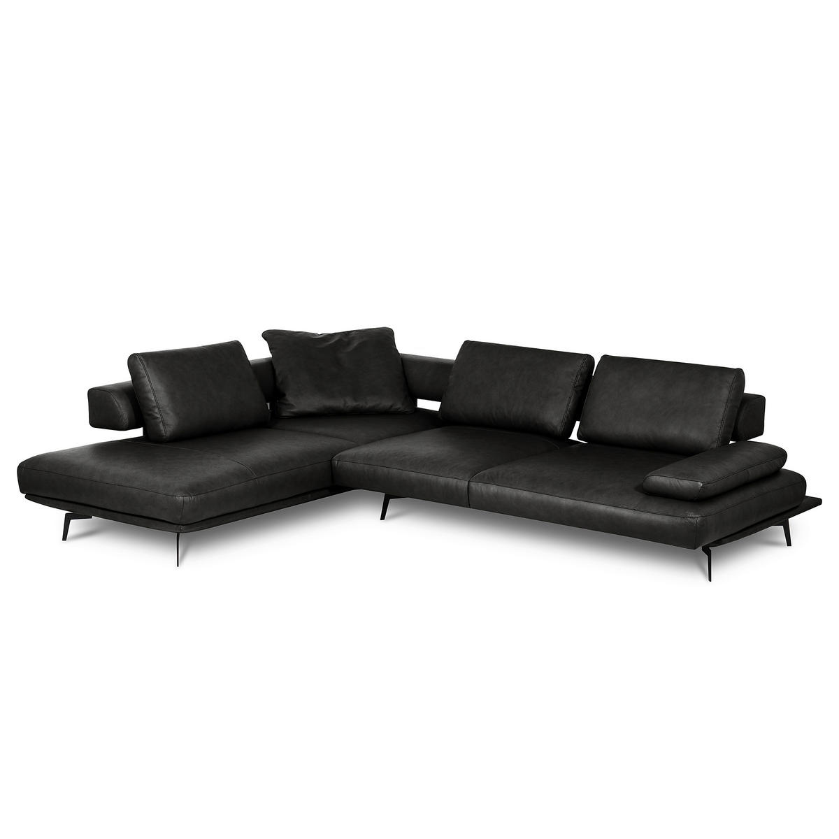ECKSOFA Schwarz Echtleder  - Schwarz/Grau, Design, Leder/Metall (237/306cm) - Livetastic