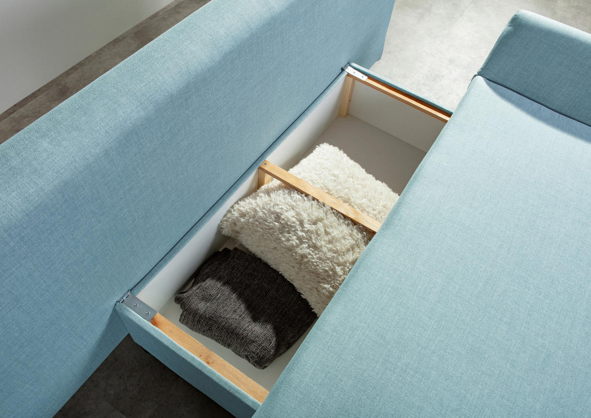SCHLAFSOFA  mit Stoffauswahl, Rücken echt Flachgewebe Hellblau  - Chromfarben/Schwarz, Design, Kunststoff/Textil (194/73/91cm) - Xora