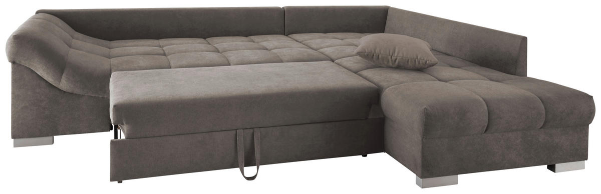 ECKSCHLAFSOFA in Mikrofaser Graubraun  - Graubraun/Silberfarben, Design, Holz/Textil (298/202cm) - MID.YOU