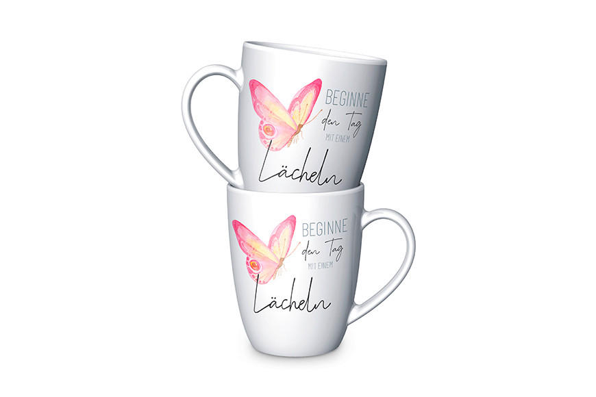 KAFFEEBECHER Lovely Greetings  250 ml   - Rosa/Weiß, Basics, Keramik (14,9/19,8/8,2cm)