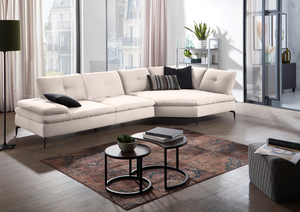 ECKSOFA in Flachgewebe Creme  - Creme/Schwarz, Design, Textil/Metall (344/157cm) - Chilliano