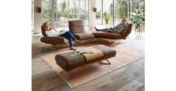 ECKSOFA inkl.Funktion Braun, Eichefarben Echtleder  - Edelstahlfarben/Eichefarben, Natur, Leder/Holzwerkstoff (320/157cm) - Ambiente