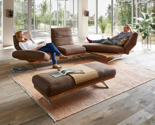 ECKSOFA Braun Mikrofaser  - Edelstahlfarben/Braun, Natur, Holz/Textil (320/157cm) - Ambiente
