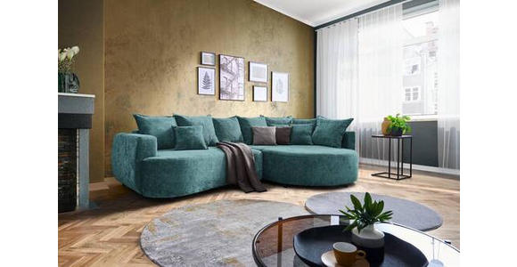 ECKSOFA in Chenille Türkis  - Türkis/Schwarz, Design, Kunststoff/Textil (307/194cm) - Carryhome