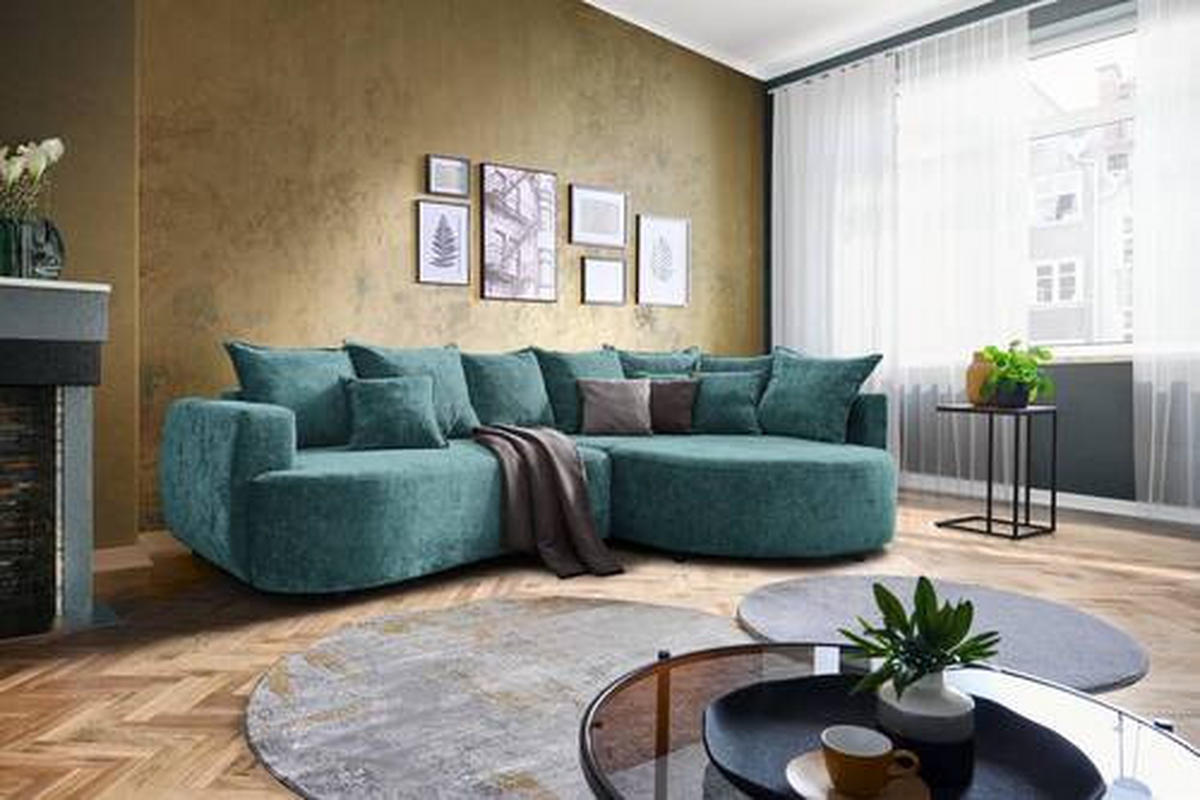 ECKSOFA in Chenille Türkis  - Türkis/Schwarz, Design, Kunststoff/Textil (307/194cm) - Carryhome