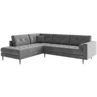 ECKSOFA in Flachgewebe Blaugrau  - Edelstahlfarben/Anthrazit, Design, Textil/Metall (259/205cm) - Livetastic