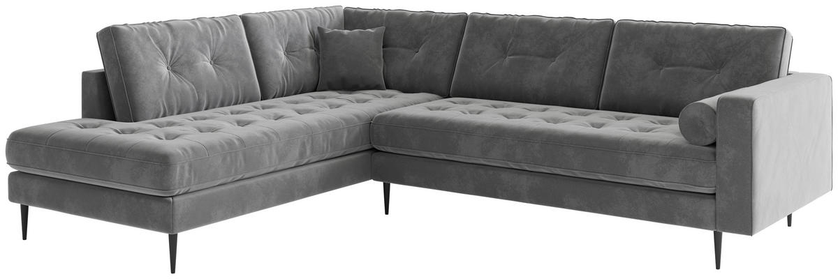 ECKSOFA in Flachgewebe Blaugrau  - Edelstahlfarben/Anthrazit, Design, Textil/Metall (259/205cm) - Livetastic
