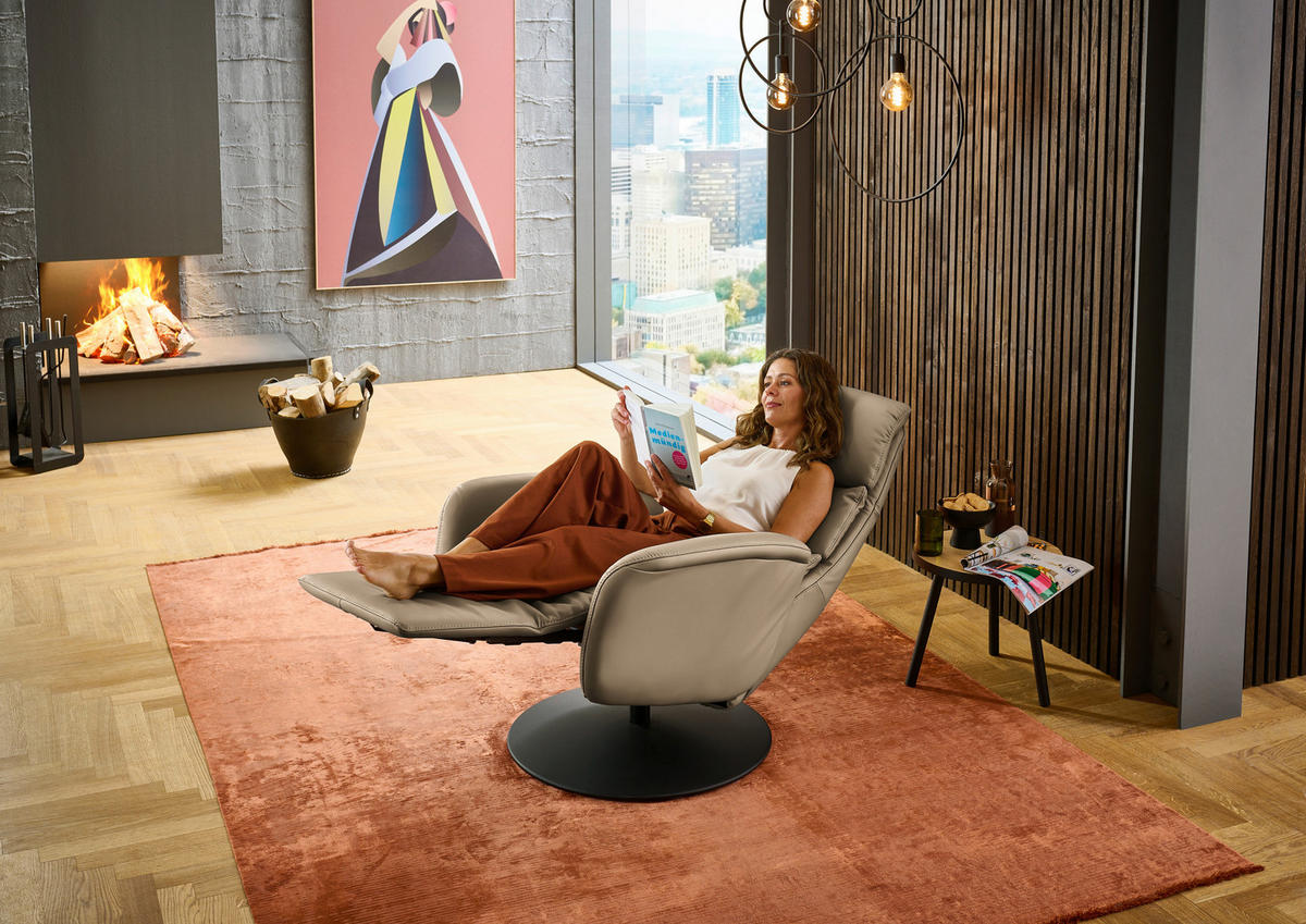 RELAXSESSEL in Leder Cappuccino  - Schwarz/Cappuccino, Design, Leder/Metall (76/108/86cm) - Dieter Knoll