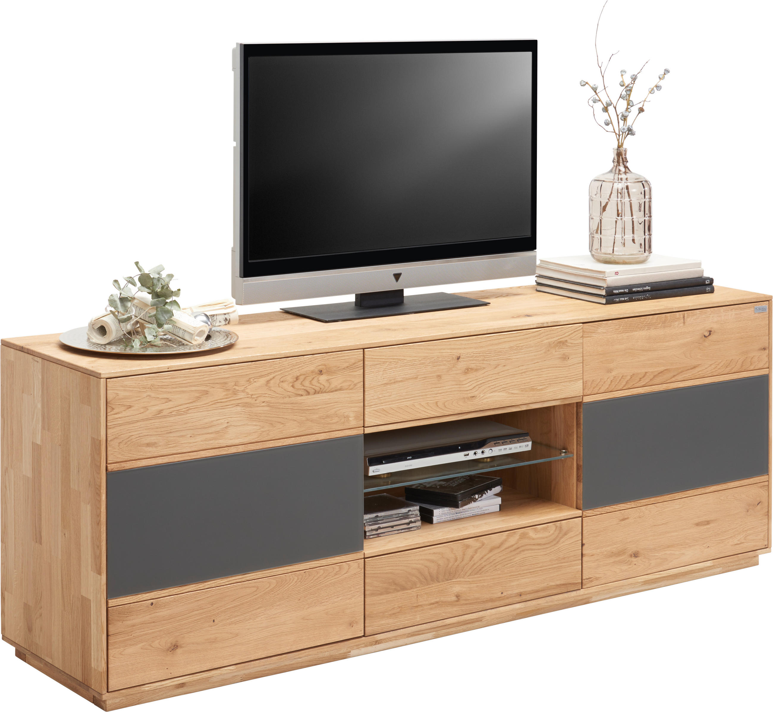 LOWBOARD in 177/65/42 cm - Eichefarben/Anthrazit, Design, Glas/Holz (177/65/42cm) - Waldwelt