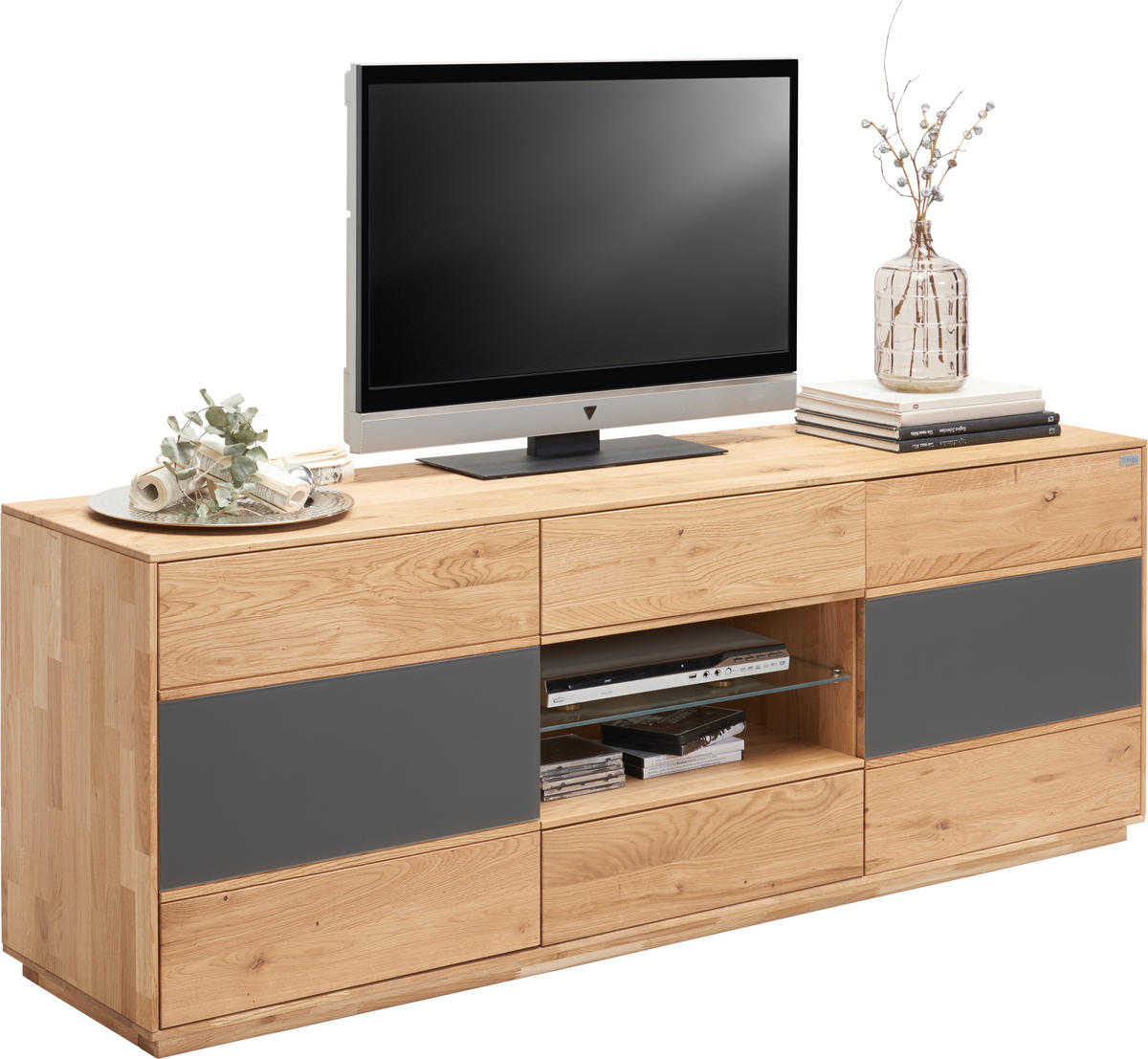 LOWBOARD  in 177/65/42 cm  - Eichefarben/Anthrazit, Design, Glas/Holz (177/65/42cm) - Waldwelt