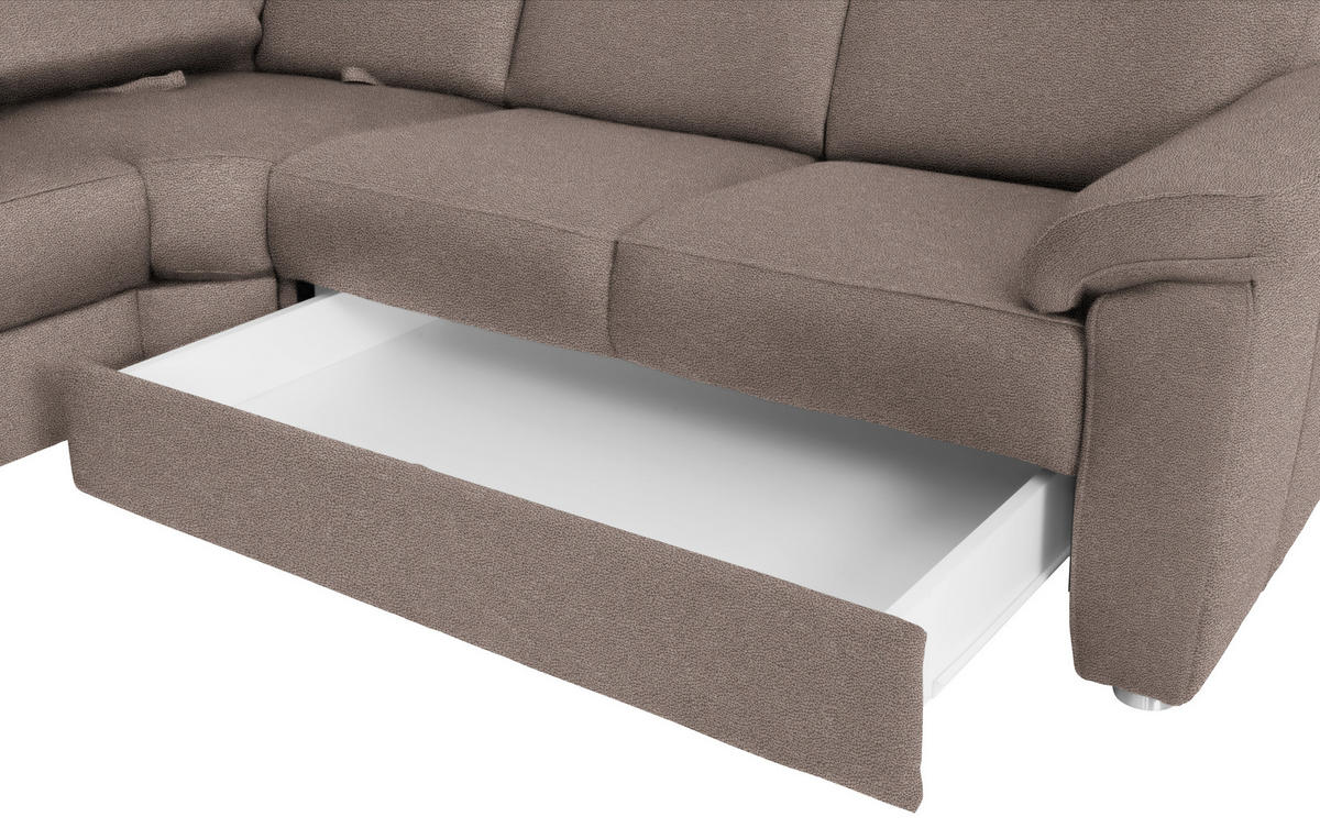 WOHNLANDSCHAFT in Flachgewebe Graubraun  - Chromfarben/Graubraun, KONVENTIONELL, Textil/Metall (163/330/240cm) - Beldomo System