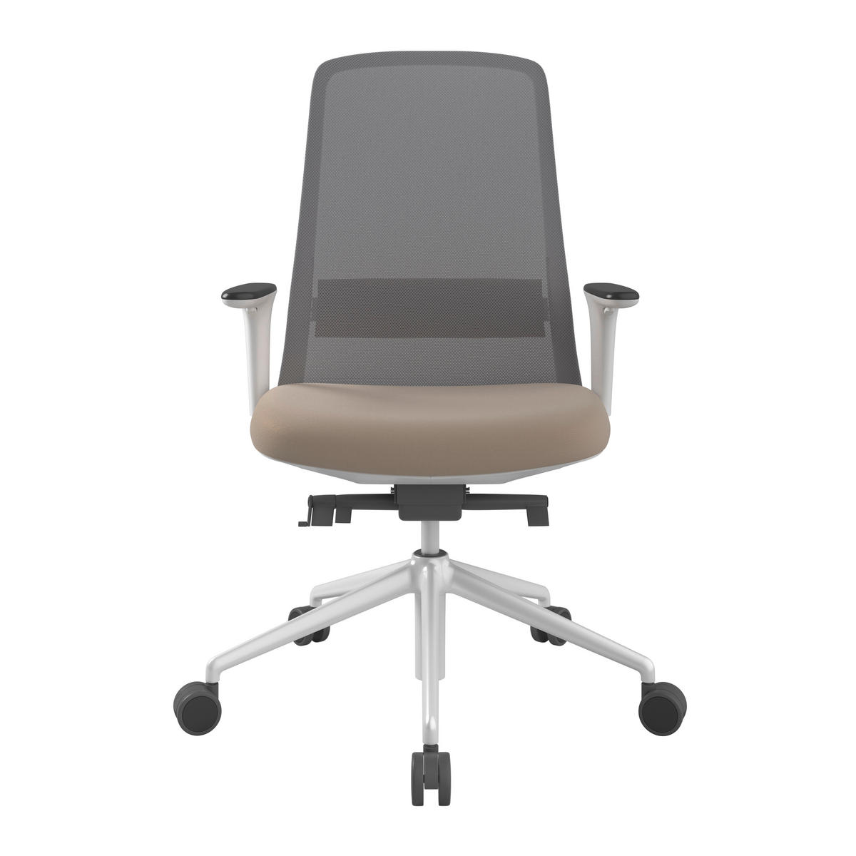 DREHSTUHL Grau, Weiß, Hellbraun  - Hellbraun/Weiß, MODERN, Leder/Kunststoff (70/103-115/70cm)