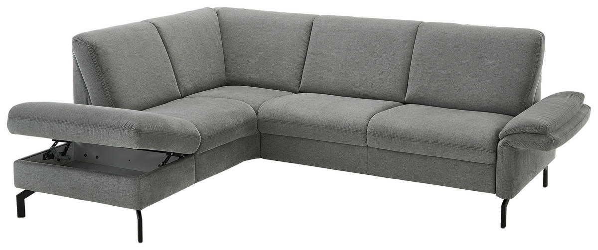ECKSOFA in Flachgewebe Grau  - Schwarz/Grau, Konventionell, Textil/Metall (190/241cm) - Beldomo Comfort