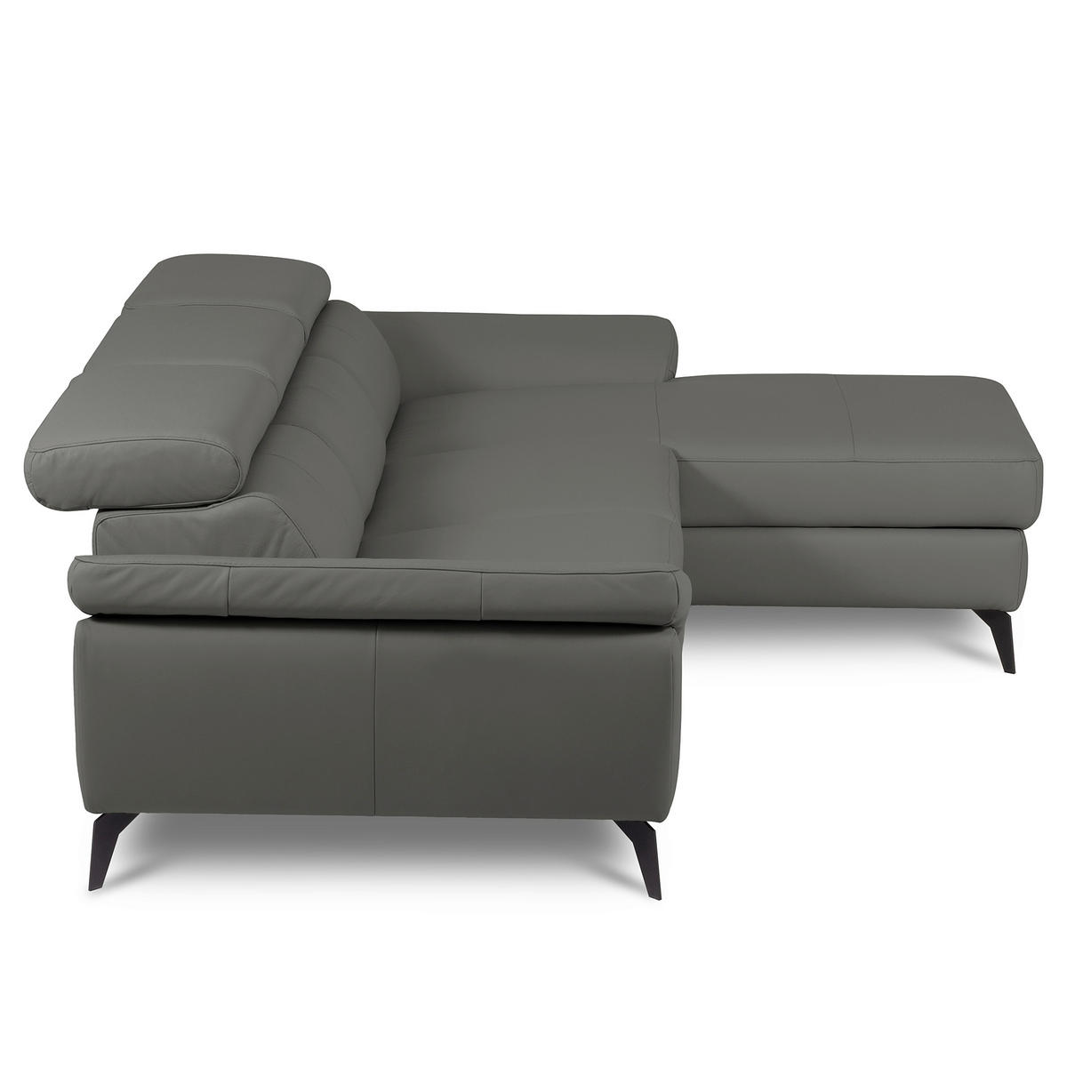 ECKSOFA SONO in Lederlook Echtleder Anthrazit Armteilverstellung, Kopfteilverstellung  252/179 cm  - Anthrazit/Schwarz, Design, Leder/Textil (252/179cm) - Livetastic