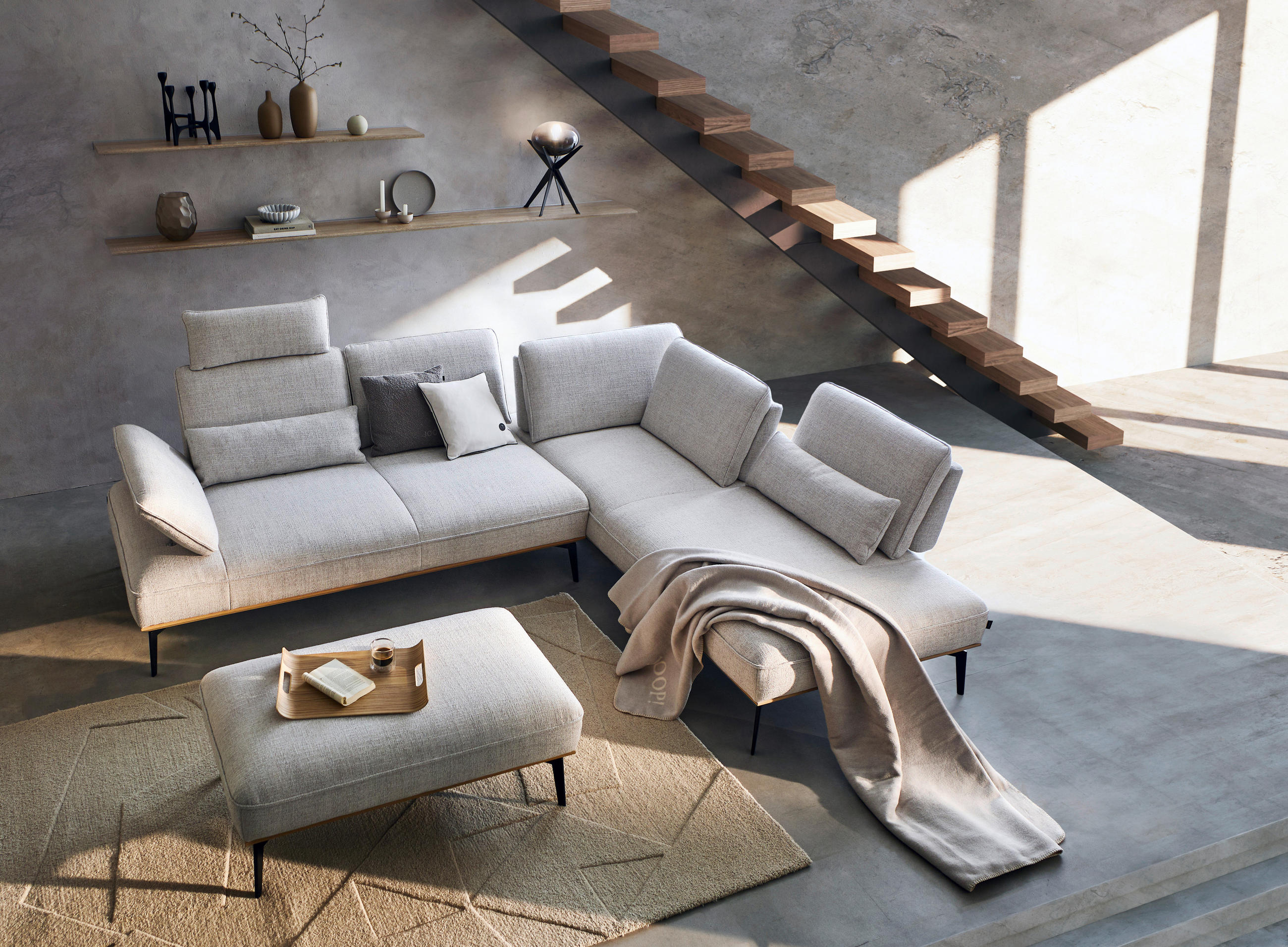 ECKSOFA JOOP! SELECT II Creme Flachgewebe  - Anthrazit/Creme, Design, Holz/Textil (297/240cm) - Joop!