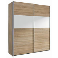 SCHWEBETÜRENSCHRANK  in Weiß, Sonoma Eiche  - Alufarben/Weiß, Design, Holzwerkstoff/Metall (181/210/62cm) - Carryhome