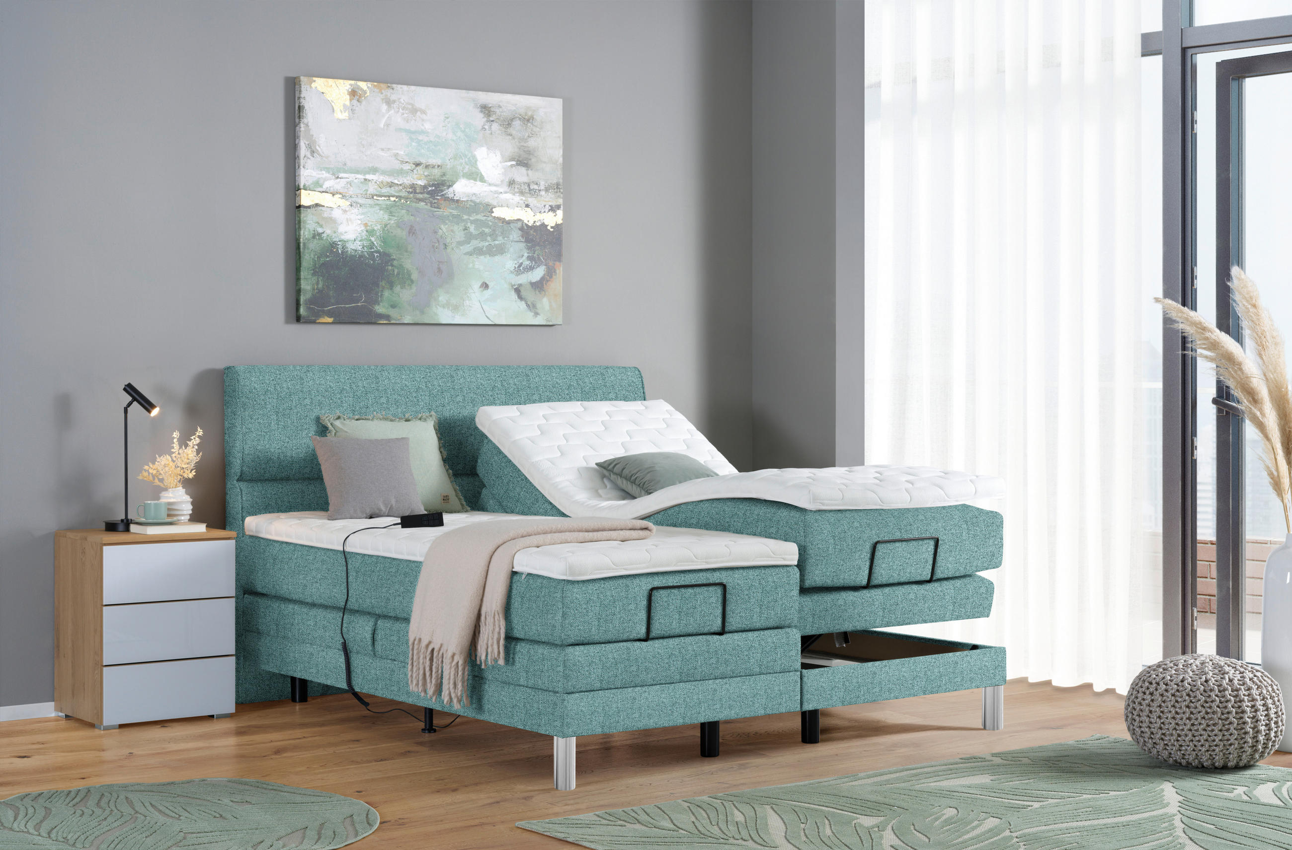 BOXSPRINGBETT 200/200 cm  in Blau  - Chromfarben/Blau, KONVENTIONELL, Kunststoff/Textil (200/200cm) - Voleo
