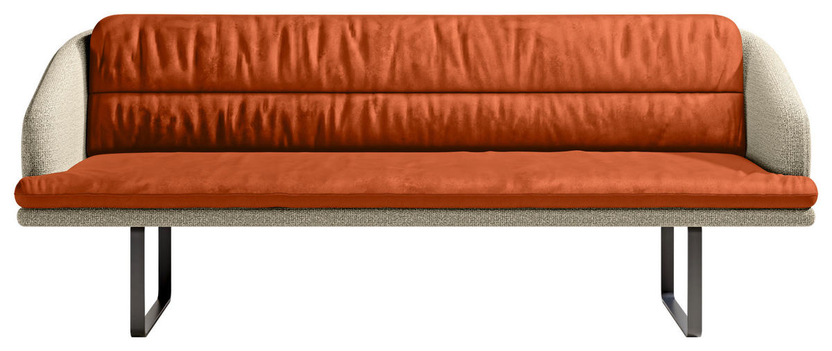 SITZBANK 255/89/68 cm Velours, Flachgewebe Kupferfarben, Beige Metall  - Beige/Schwarz, Design, Textil/Metall (255/89/68cm) - Dieter Knoll