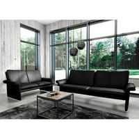 2-SITZER-SOFA Schwarz Echtleder  - Silberfarben/Schwarz, Design, Leder/Metall (164/90/88cm) - Livetastic