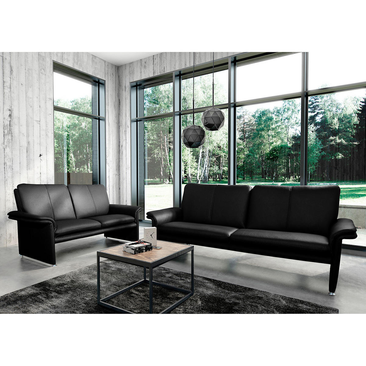 2-SITZER-SOFA Schwarz Echtleder  - Silberfarben/Schwarz, Design, Leder/Metall (164/90/88cm) - Livetastic