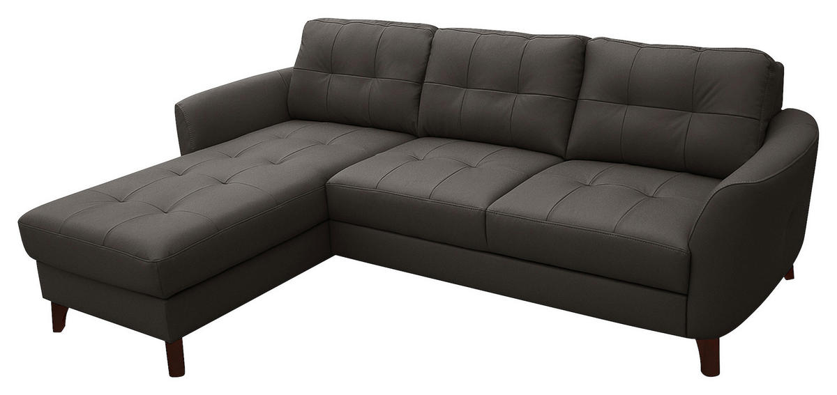 ECKSOFA Dunkelbraun Echtleder Lederlook  - Dunkelbraun/Buchefarben, Design, Leder/Holz (238/168cm) - Livetastic