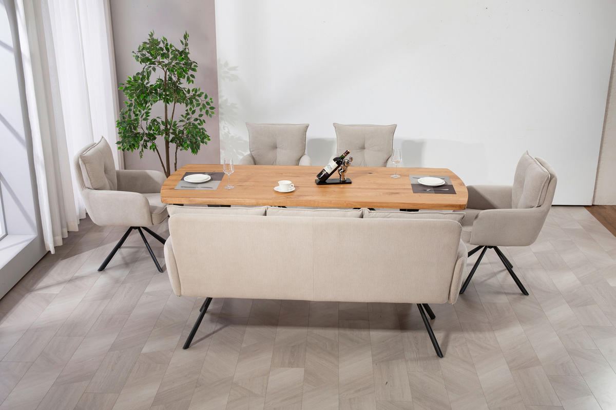 SITZBANK 180/93/67 cm Cord Beige Metall  - Beige/Schwarz, Design, Textil/Metall (180/93/67cm) - Novel