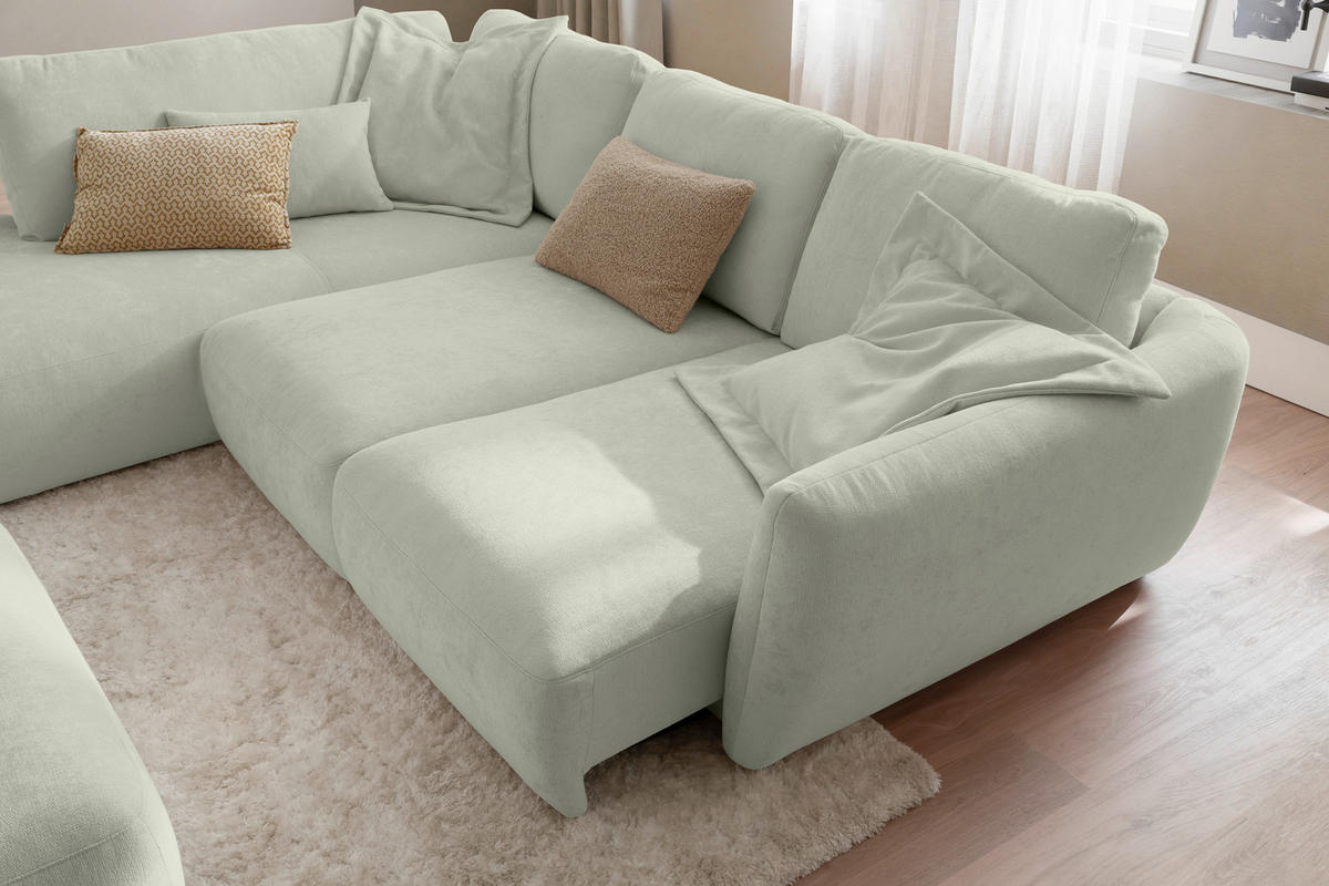 ECKSOFA  in Chenille Salbeigrün  224/307 cm  - Salbeigrün/Schwarz, KONVENTIONELL, Kunststoff/Textil (224/307cm) - Hom`in