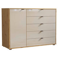 KOMMODE , 120/86/43 cm, 5 Schublade(n)  - Schieferfarben/Eiche Bianco, Design, Glas/Holzwerkstoff (120/86/43cm) - Novel