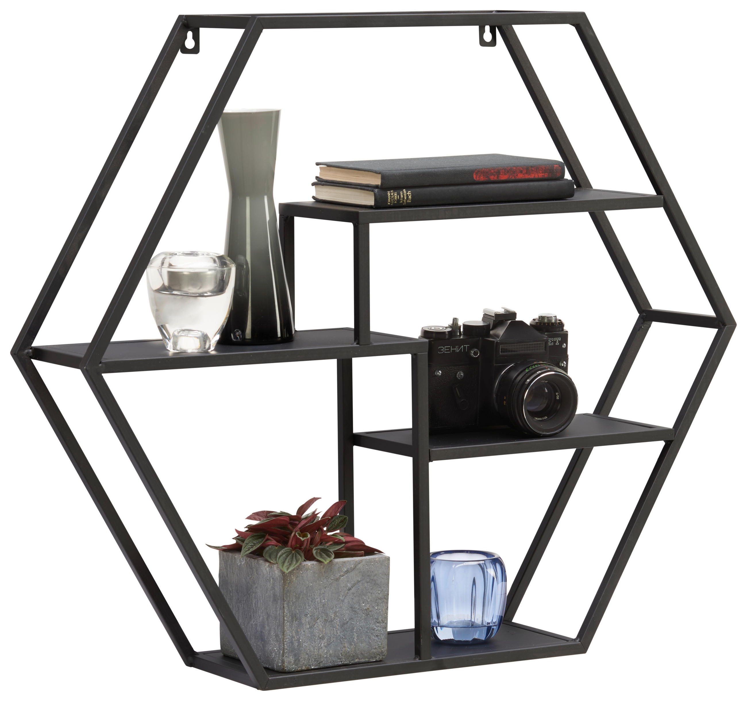 NÁSTENNÝ REGÁL, čierna - čierna, Trend, kov (60/52/13cm) - Landscape