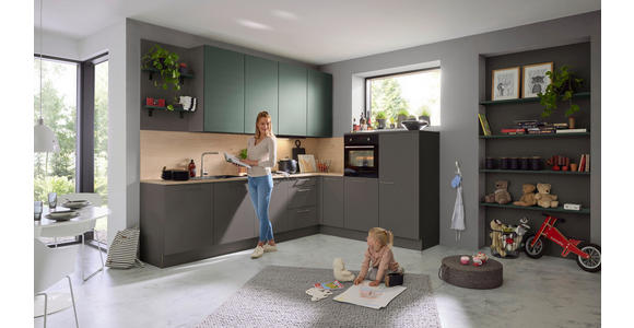 EINBAUKÜCHE - Dunkelgrün/Graphitfarben, Design, Holzwerkstoff - Dieter Knoll