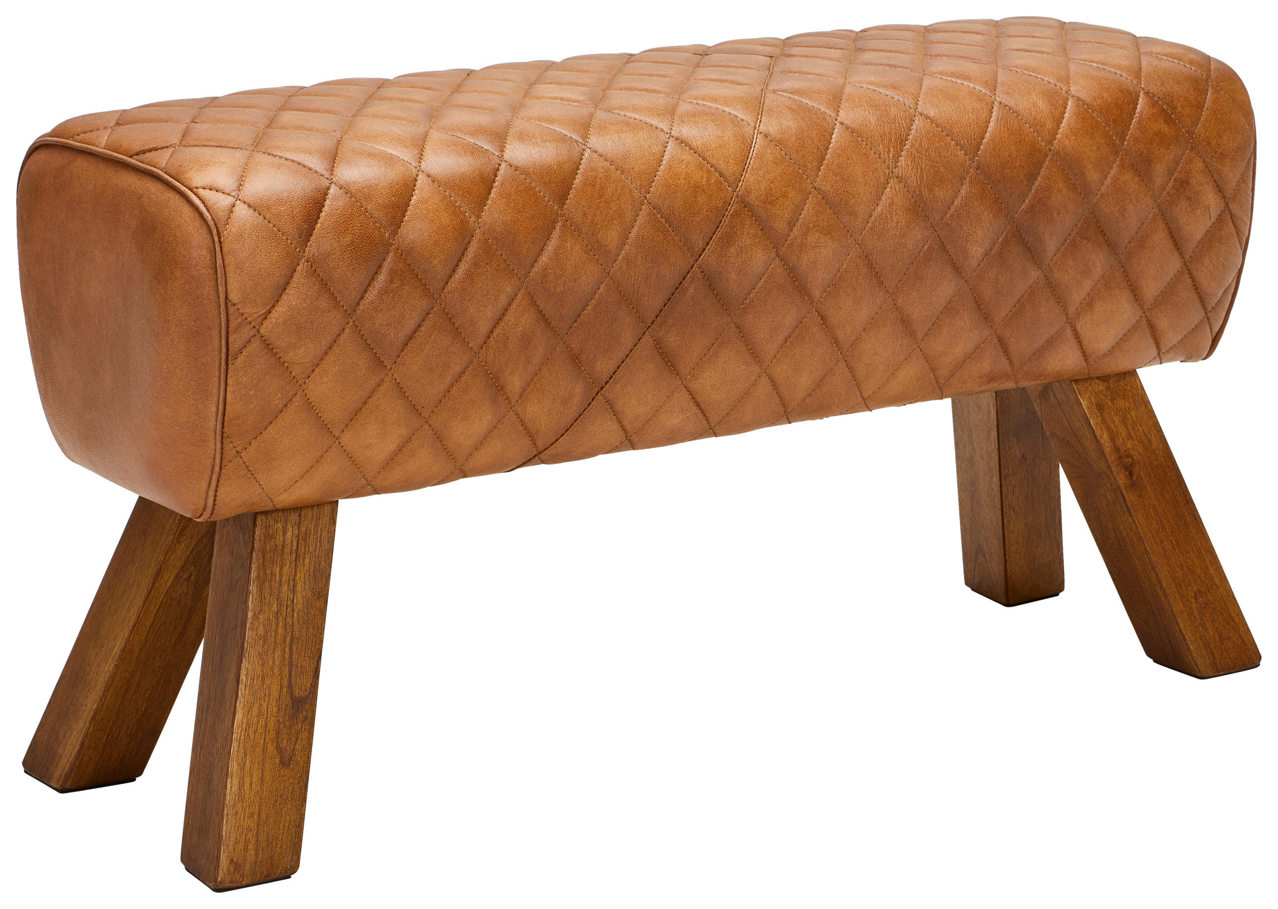 HOCKERBANK 90/46/30 cm Echtleder Braun Mangoholz massiv  - Naturfarben/Braun, LIFESTYLE, Leder/Holz (90/46/30cm) - Livetastic