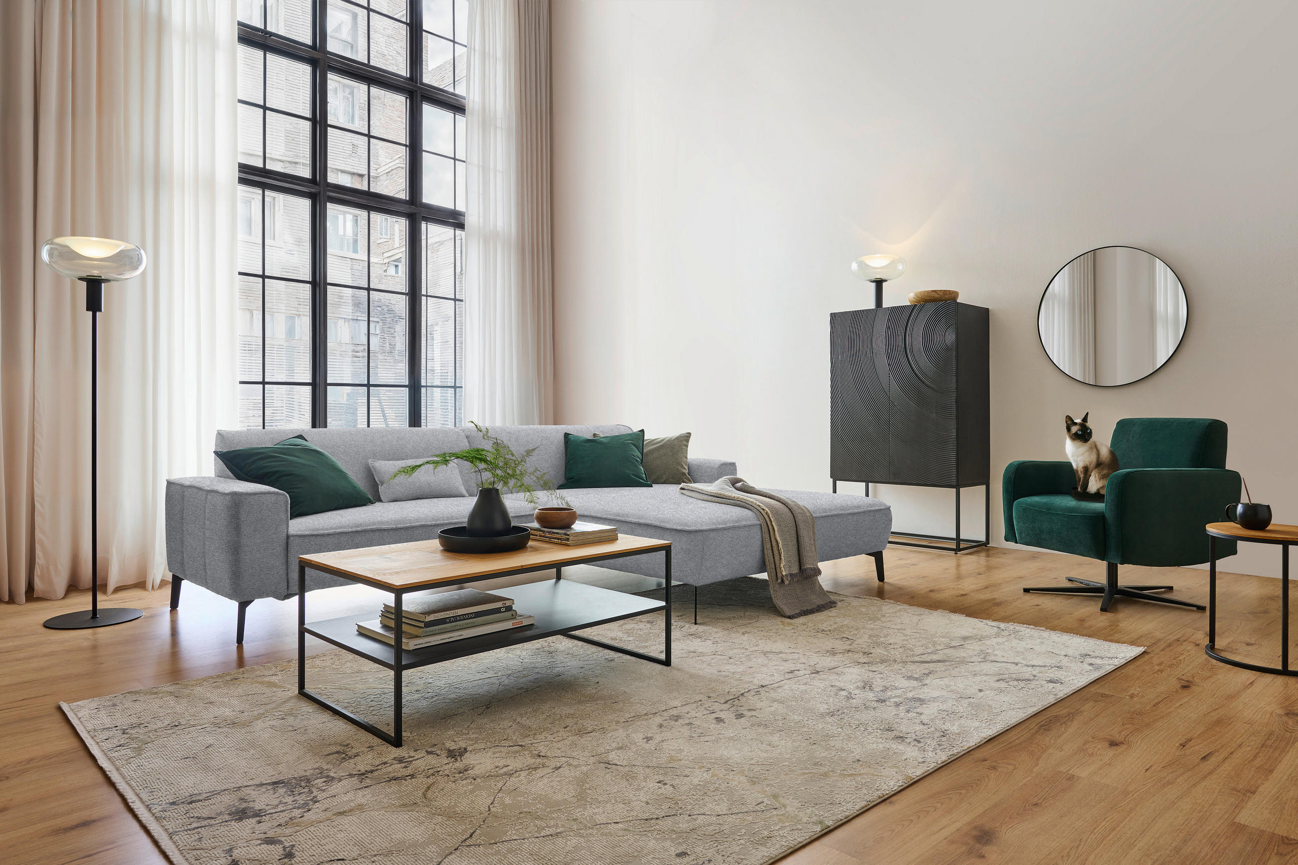ECKSOFA in Flachgewebe Grau  - Schwarz/Grau, Design, Textil/Metall (285/190cm) - Johann Jakob