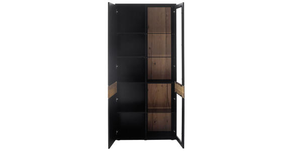VITRINE in furniert, massiv Eiche Grau, Schwarz, Eichefarben - Eichefarben/Anthrazit, Design, Glas/Holz (90/201/37cm) - Novel