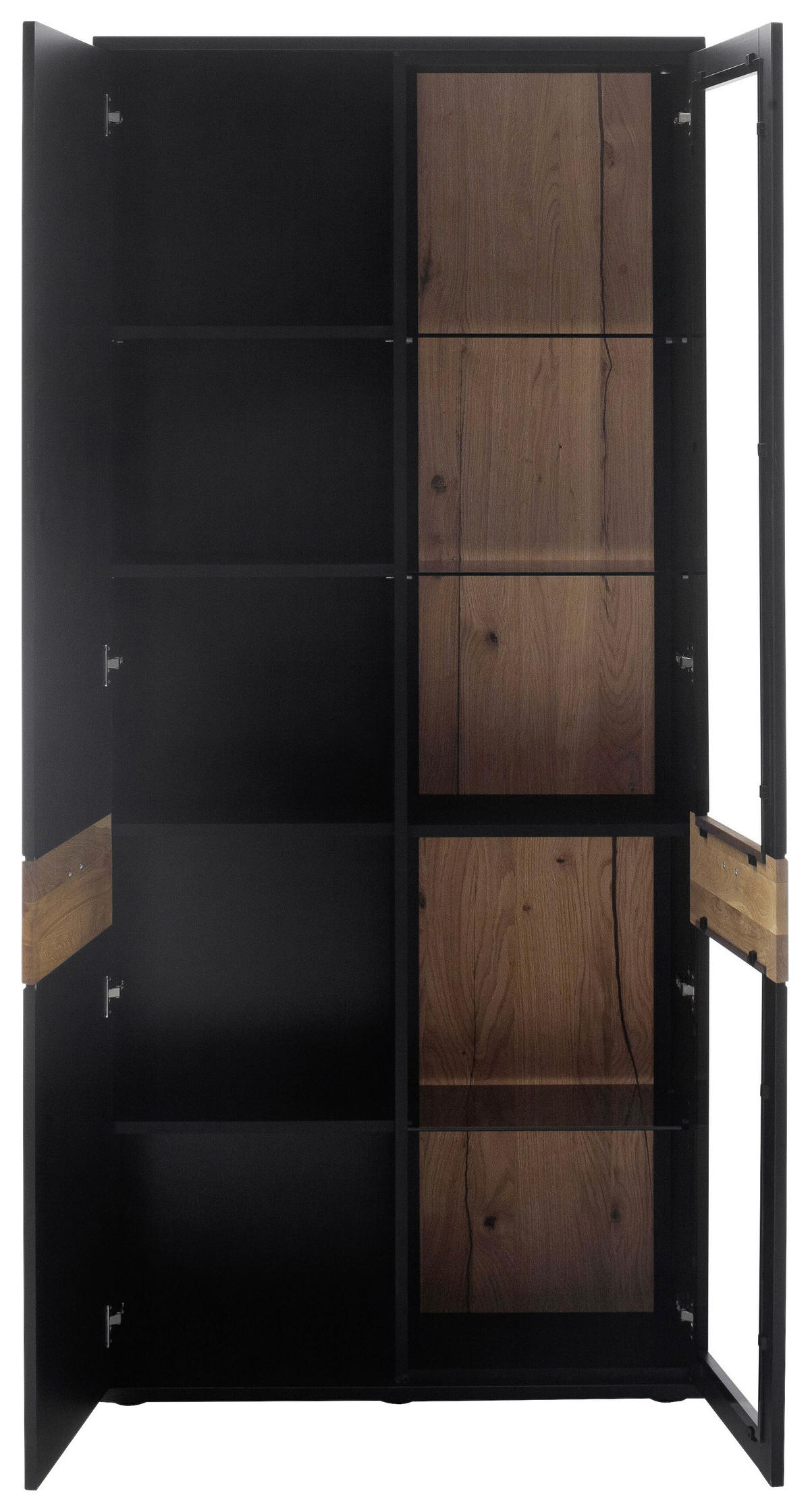 VITRINĂ  in furniruit, masiv stejar gri, negru, culoare lemn stejar  - culoare lemn stejar/antracit, Design, sticlă/metal (90/201/37cm) - Novel