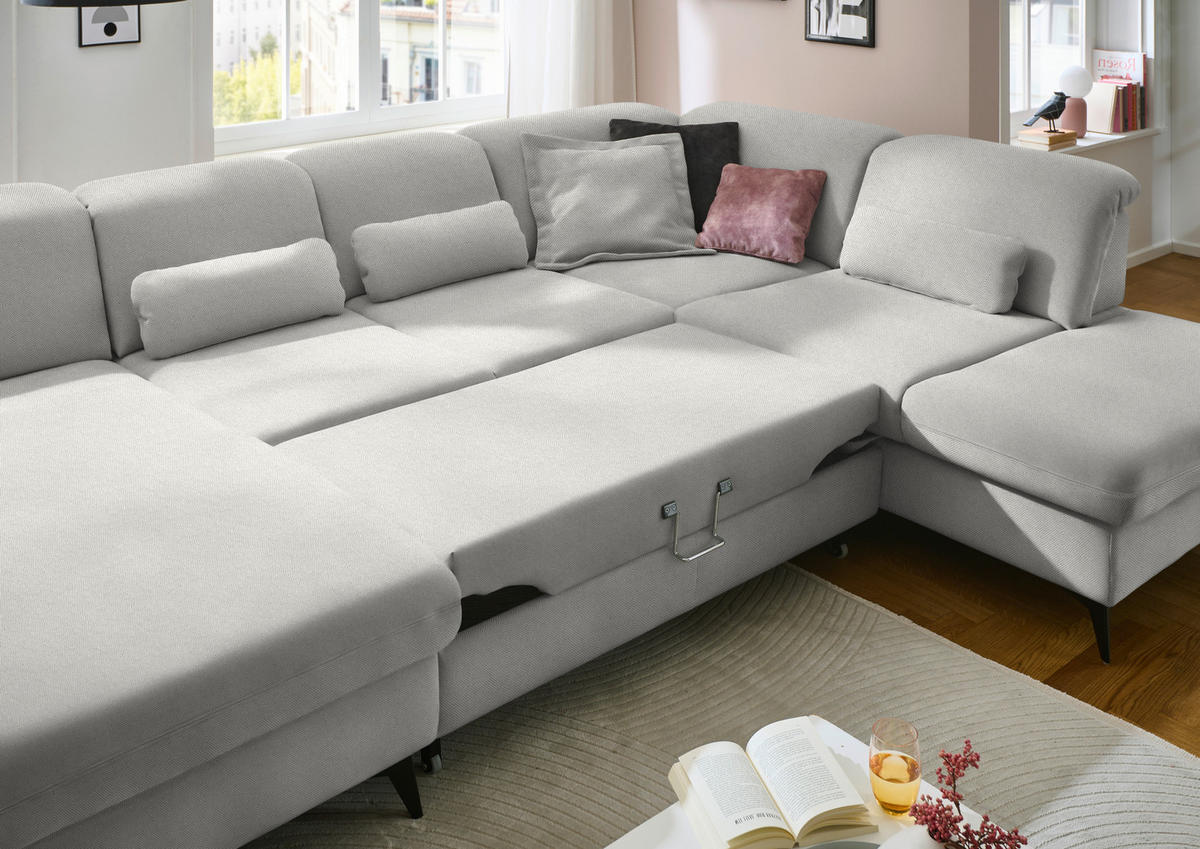 WOHNLANDSCHAFT Chenille Cappuccino  - Schwarz/Cappuccino, Design, Textil/Metall (198/364/255cm) - Beldomo Style