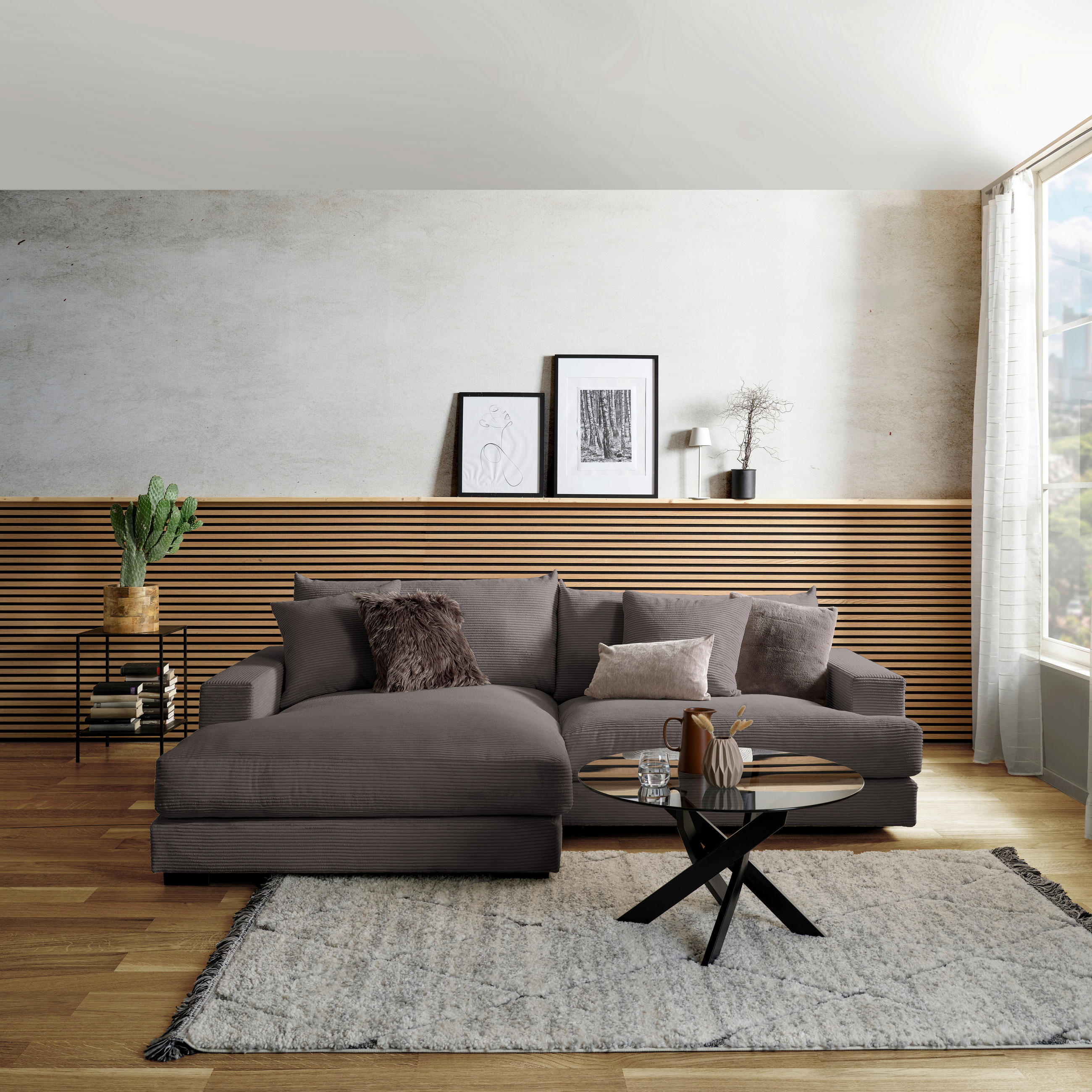 ECKSOFA Grau Cord  - Schwarz/Grau, MODERN, Textil (180/265cm) - P & B