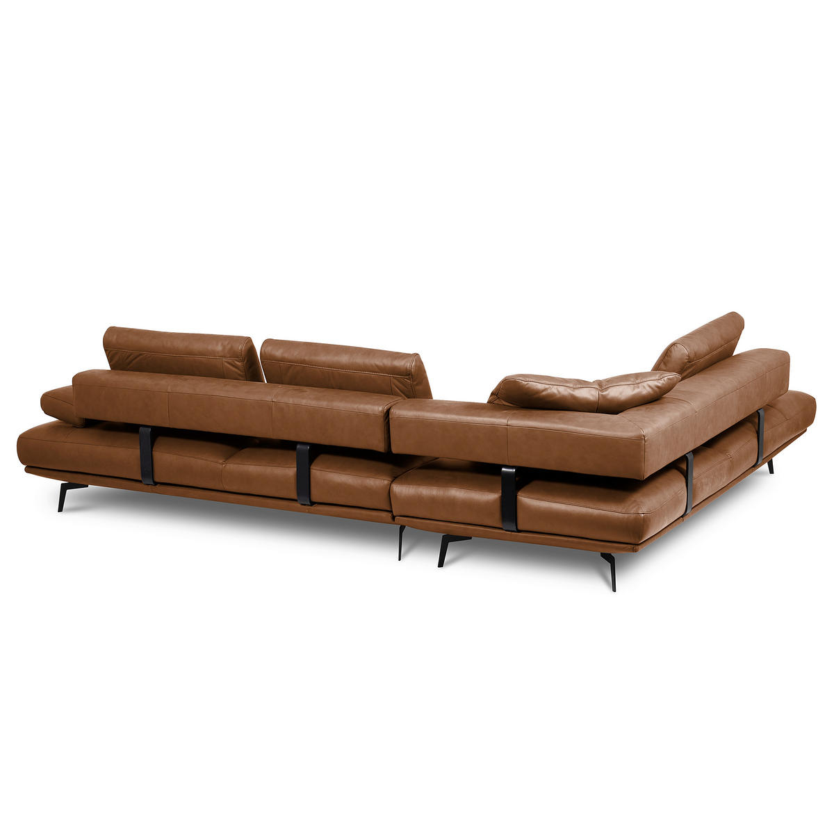 ECKSOFA Cognac Echtleder  - Cognac/Schwarz, Design, Leder/Metall (237/306cm) - Livetastic