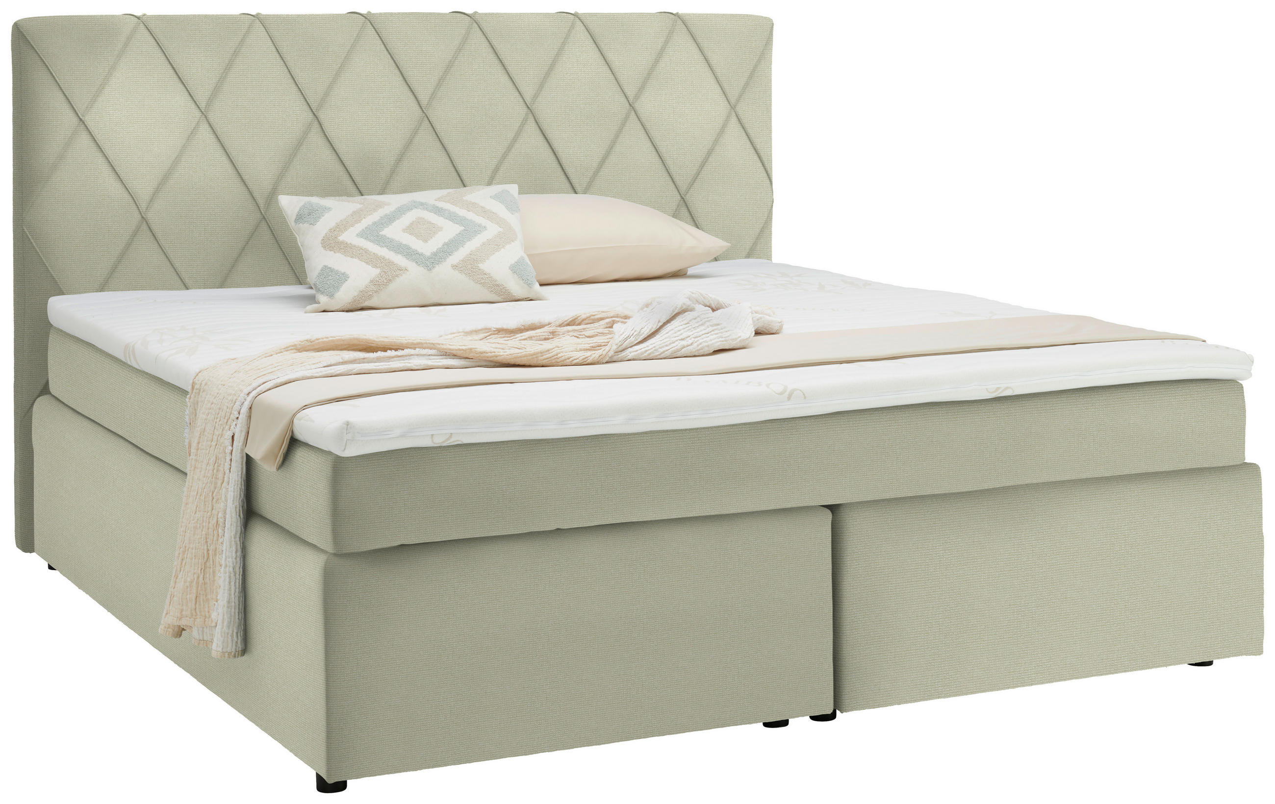 BOXSPRINGBETT 180/200 cm  in Creme  - Creme/Schwarz, Design, Kunststoff/Textil (180/200cm) - Xora