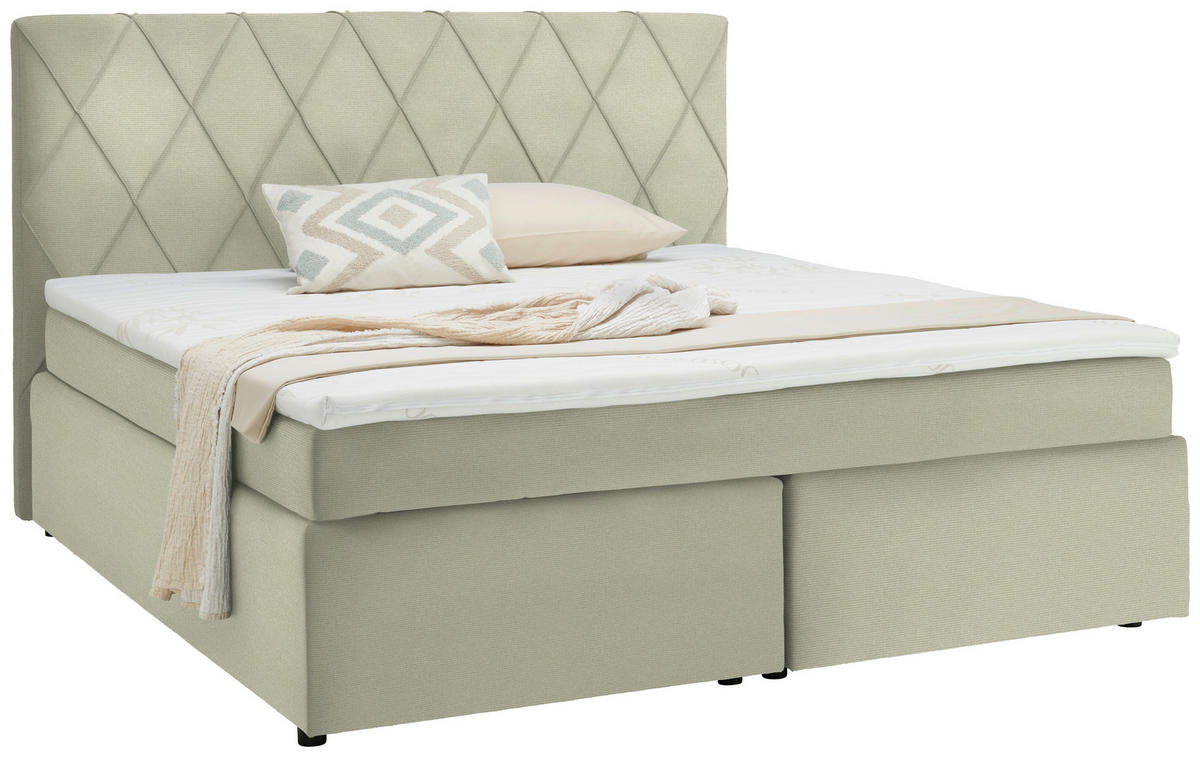 BOXSPRINGBETT 180/200 cm  in Creme  - Creme/Schwarz, Design, Kunststoff/Textil (180/200cm) - Xora