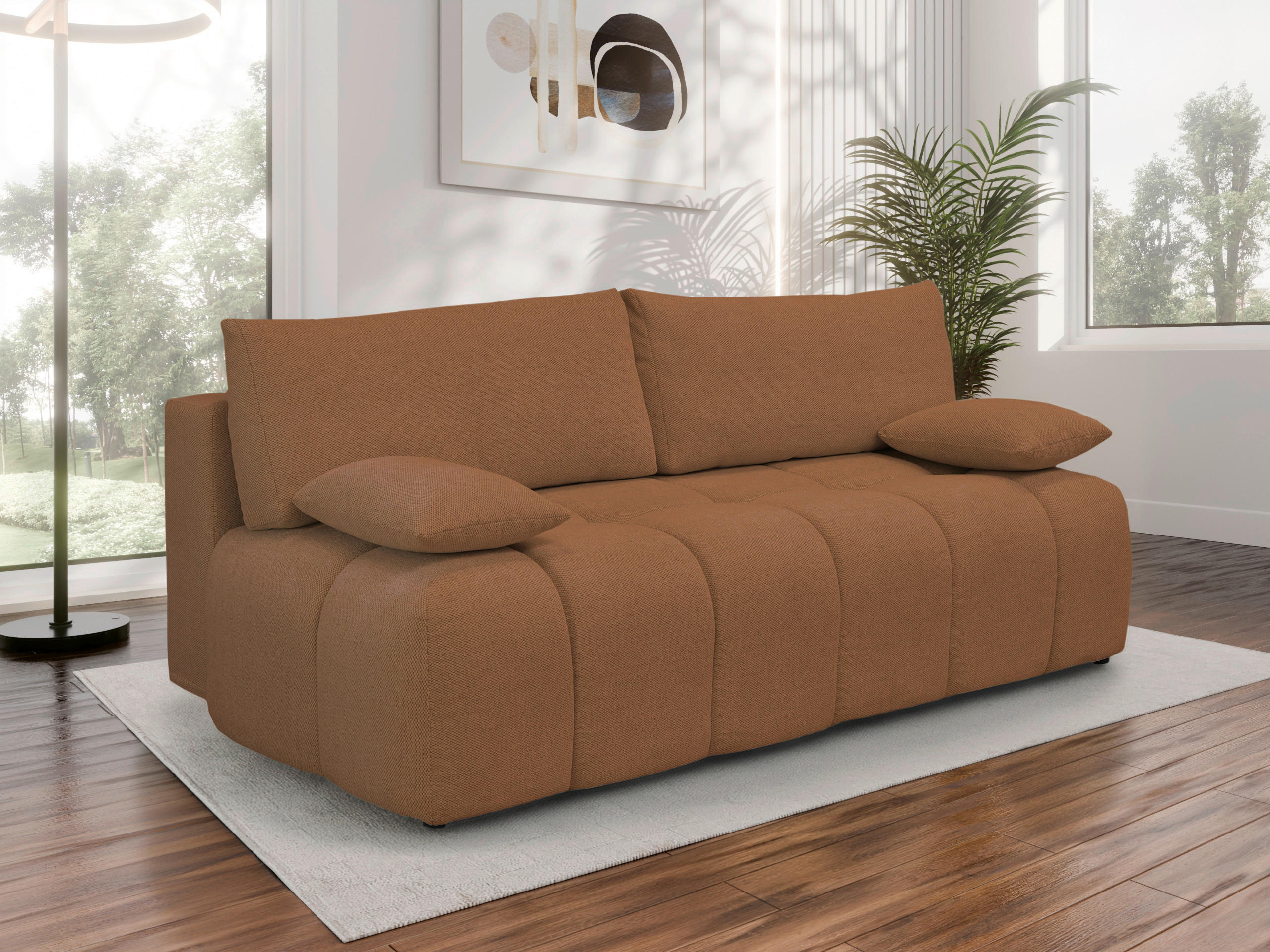 BOXSPRING KANAPÉ textil rozsdavörös  - fekete/rozsdavörös, Modern, műanyag/textil (210/72/105cm) - Cantus