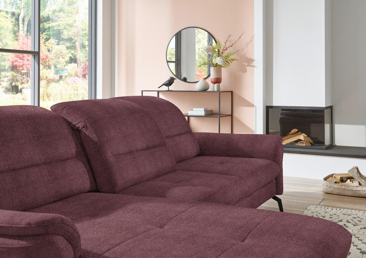 ECKSOFA in Flachgewebe Weinrot  - Weinrot/Schwarz, Konventionell, Textil/Metall (181/260cm) - Beldomo Speed